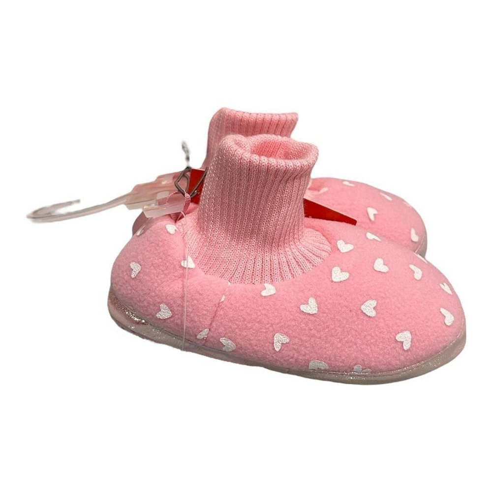 Joe Fresh Slipper Socks Girls Size 10 Pink Heart Print House Shoes Cozy Indoor